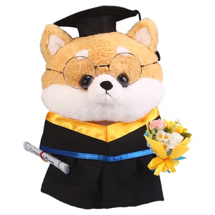 眼镜柴犬大学毕业公仔博士帽小狗动漫玩偶狗狗拍照留念绣字礼物
