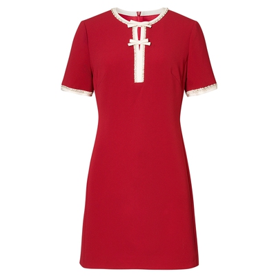 【法式洋装裙】Lakoradior拉珂蒂商场同款红色蕾丝领春夏连衣裙