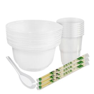 一次性碗筷套装塑料圆形筷子勺子杯子饭店餐具家用冰粉碗专用便宜