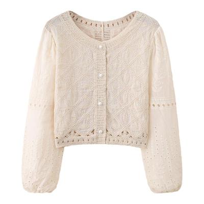 灯笼袖百搭短款镂空钩花开衫