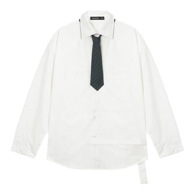 Unvesno (UN)明星同款少年感结构领带衬衫与微灯笼袖蕾丝领花衬衫