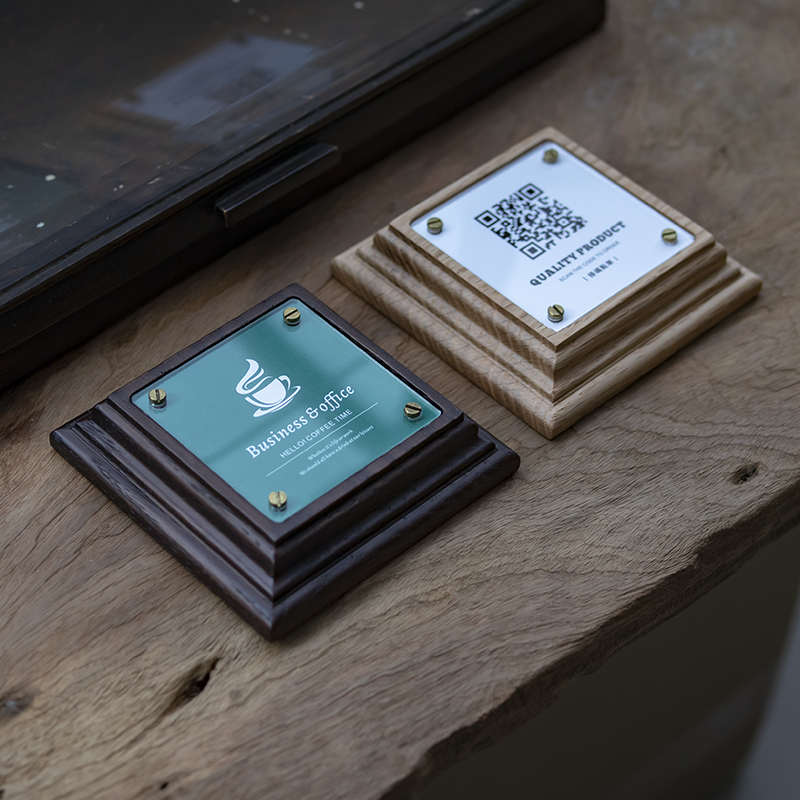 北欧实木标牌二维码收银展示牌底座门牌点餐台卡付款收款码装饰牌