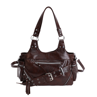 油皮复古机车风大容量包包女2025新款通勤单肩腋下包斜挎包托特包