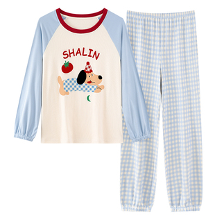 磨毛德绒睡衣女款秋冬季长袖长裤保暖薄绒可爱卡通腊肠狗少女套装