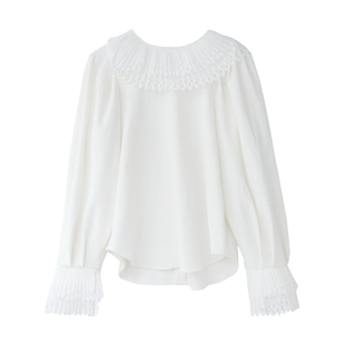 小众设计感双层羽毛花边娃娃领黑衬衫法式独特加厚上衣高级感衬衣