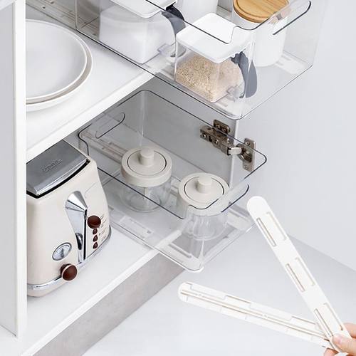 新品 免打孔厨房卫生间橱柜静音滑道贴条多功能抽屉滑轨收纳盒抽