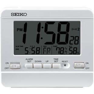 SEIKO日本精工时钟静音电子钟温度日历温度计双组贪睡电子闹钟