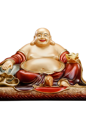 台湾纯铜彩绘宽体弥勒佛菩萨家用供奉大肚笑佛像客厅店铺招财摆件
