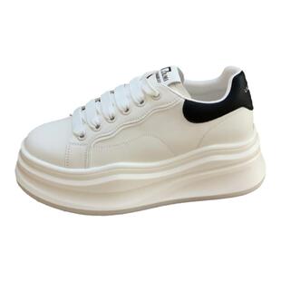 小个子增高6cm松糕鞋女2026春秋新款配裙子厚底真皮小白鞋大头鞋