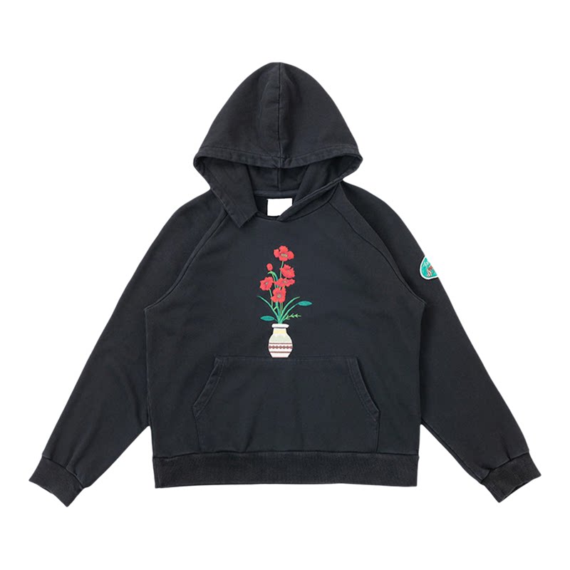 Profound黑色复古花卉连帽卫衣