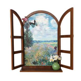 油画风景墙面装饰挂画创意假窗户拍照道具客厅现代艺术背景墙壁饰