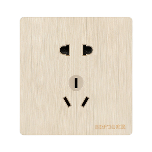 86型暗装家用开关插座拉丝金色墙壁一开5五孔16A插座面板多孔电源