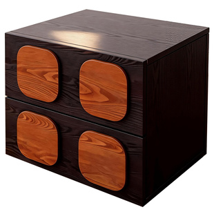 中古风白蜡实木巧克力卡门柜自由组合模块柜小户型斗柜储物床头柜