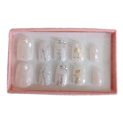 光疗法式时尚短款日常手工假指甲