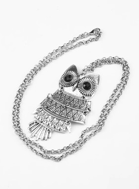 个性潮流猫头鹰银色金属朋克项链
