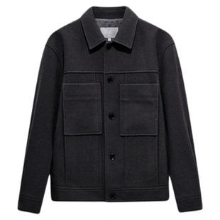 九牧王男款2025秋冬新款羊毛工装呢子夹克短款毛呢翻领外套上衣