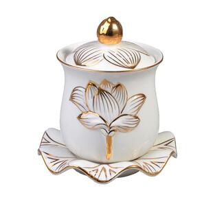 格宏 供杯陶瓷莲花佛前圣水杯观音供水杯佛具佛堂大悲供佛净水杯