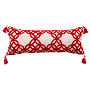 萬見「锦驹呈瑞」法式红色新年长枕高级腰枕新中式马年轻奢流苏款