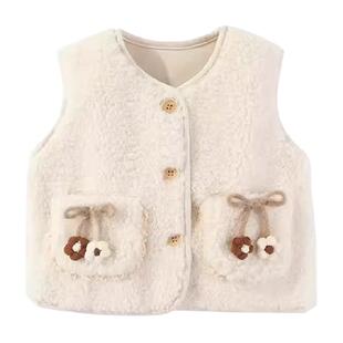班喜迪女童马甲秋冬款新款儿童羊羔绒上衣女宝宝公主背心外穿春装