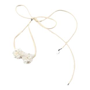 超音素白色山茶花项链颈链女花朵丝带脖子百搭配饰颈带choker项圈