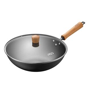 爱仕达大铁锅老式炒锅家用尖圆底燃气煤气灶专用无涂层精铁炒菜锅