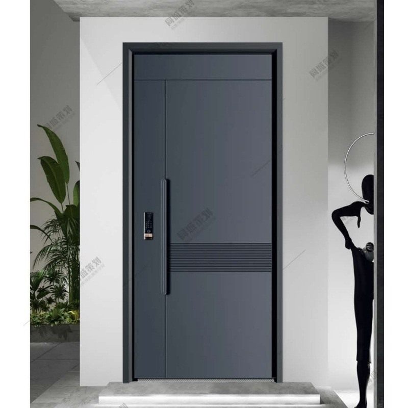 黑灰色防盗门家用进户门指纹锁轻奢子母门安全门单门可批发