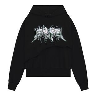 WE11DONE中性男女同款经典3D印花片式拼接连帽卫衣