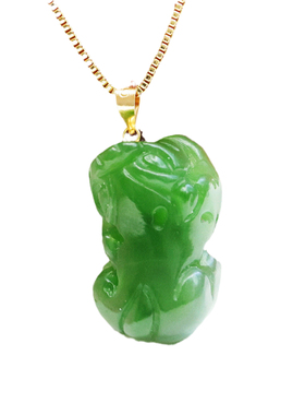 和田玉碧玉瑞兽貔貅18K金吊坠俄料菠菜绿项链玉石珠宝饰品女士款