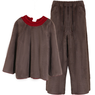 朵朵可可秋冬季加厚双面珊瑚绒套头简约女长袖家居服睡衣套装