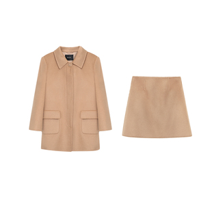 Maven Lin  智感通勤 1OO羊毛中长款毛呢外套女A字短款半裙套装