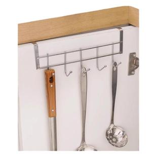 不锈钢橱柜门背5连挂钩置物卡夹钩 厨房免打孔锅铲汤勺收纳沥水架