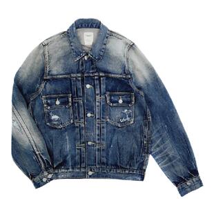 SONOFLOONG水洗复古牛仔衣101xx牛仔夹克泼墨破坏外套宽松 visvim