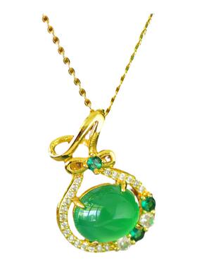 国潮臻品古法鎏金镶嵌天然冰种帝王绿玉髓福袋吊坠配证书礼盒链子