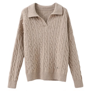 popchrio◆全羊毛复古绞花毛衣polo领套头学院风针织毛衫短裤套装