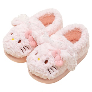 三丽鸥儿童棉拖鞋女童包跟秋冬季小女孩家居室内凯蒂猫亲子毛棉鞋