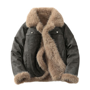 皮毛一体男士冬季大码加绒加厚皮衣宽松机车服皮袄男装羊羔毛外套