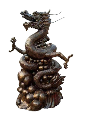 玻璃钢神龙雕塑铸铜金龙喷水摆件