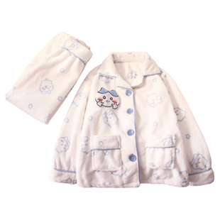 chiikawa小八女童珊瑚绒睡衣冬季加厚法兰绒亲子母女中大童家居服