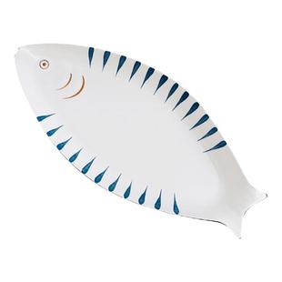 鱼盘家用新款盘子蒸鱼专用陶瓷盘长方形大号鱼形碟子北欧风釉下彩