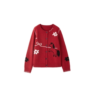 时然大码新年圣诞红色保暖毛衣微胖mm冬季加厚女装新年针织衫上衣