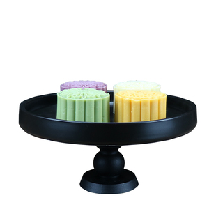 创意高脚小食陶瓷盘水果盘子酒店餐具木脚高台盘摆盘糕点干果供盘