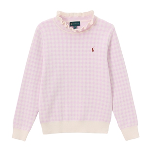 POLOWALK童装女童长袖针织衫2025秋冬新品半高领套头毛衣格纹外套