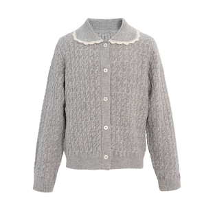 [商场同款]EP雅莹童装冬女童新款蕾丝花边娃娃领加厚毛衣开衫