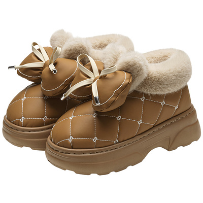 蝴蝶结厚底包跟棉鞋女士冬季