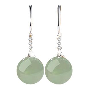 新中式纯银翡翠绿色和田玉耳坠气质耳环2025新款爆款高级感女长款