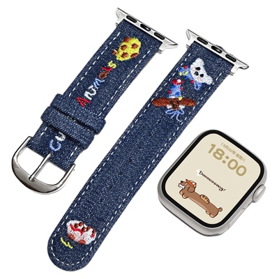 适用iwatch卡通刺绣牛仔拼皮表带