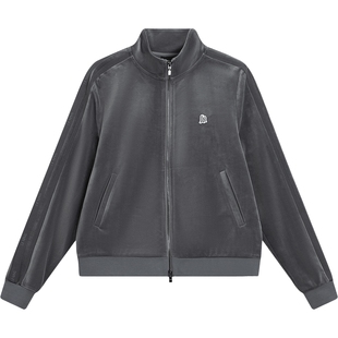 李宁丝绒外套女款官方春季新款拉链正肩卫衣立领上衣针织运动服女