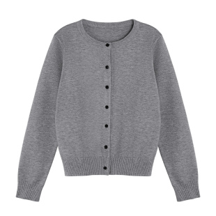 pusumede 慵懒周末 黑色圆领针织开衫女外穿宽松显瘦气质毛衣上衣