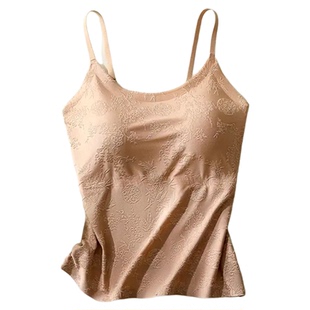 新中式国风竹叶提花吊带背心女夏季薄款自带胸垫冰丝无痕修身百搭