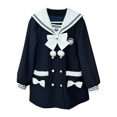 妙也可原创毛呢大衣日式学院风